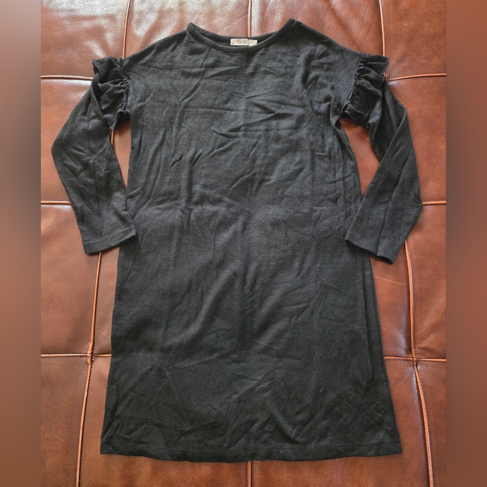 Dalia Black Ruffle Shoulder Sweater Dress Size Small
